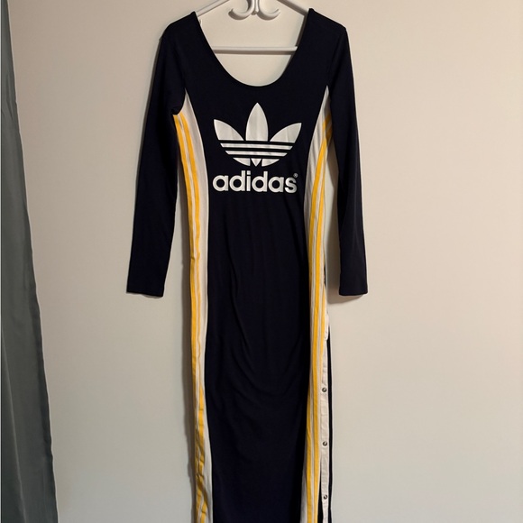 adidas Dresses & Skirts - adidas Black Long Sleeve Logo Maxi Dress with Yellow & White Stripes